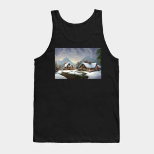 Magical Fantasy House with Lights in a Snowy Scene, Fantasy Cottagecore artwork Tank Top